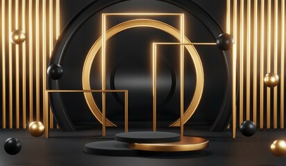 3D rendering of blank product background for cream cosmetics Modern black podium background