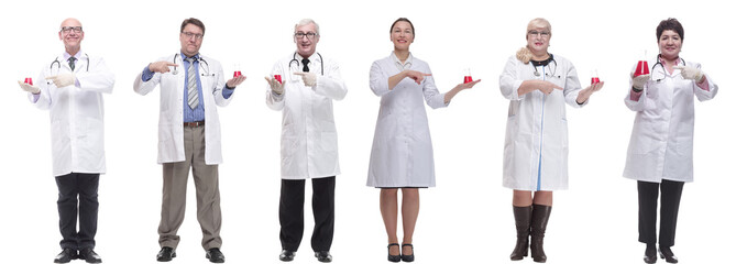 laboratory assistant holding a flask with liquid isolated