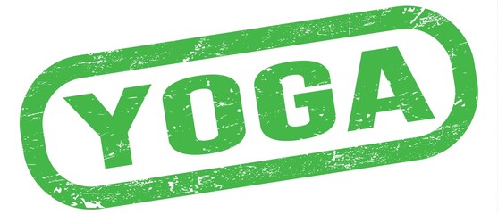 YOGA, text on green rectangle stamp sign.