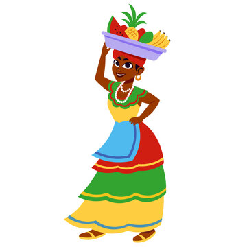 Vector Cute Cartoon Colombian Palenquera Illustration Isolated