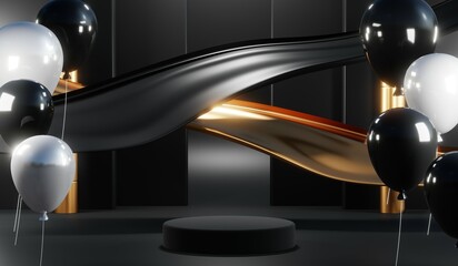 3D rendering of blank product background for cream cosmetics Modern black podium background