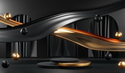 3D rendering of blank product background for cream cosmetics Modern black podium background