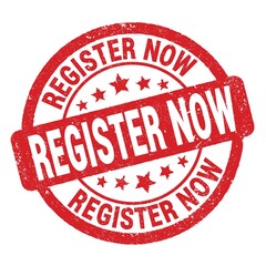 REGISTER NOW text written on red round stamp sign.