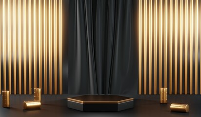 3D rendering of blank product background for cream cosmetics Modern black podium background