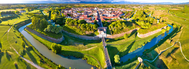 Town of Palmanova defense walls and trenches aerial panoramic view