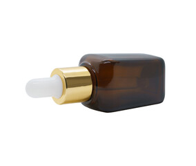 Brown cosmetic bottle glass dropper serum bottle on white background, Mock up for cosmetic product design