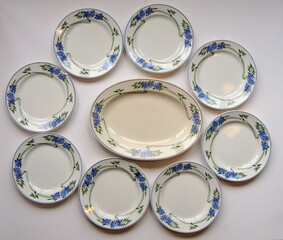 Plates with blue flowers. Art nouveau era.
