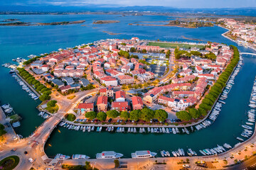Town of Grado archipelago aerial view - obrazy, fototapety, plakaty