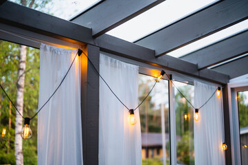 View from a glazed terrace in summer. Finland