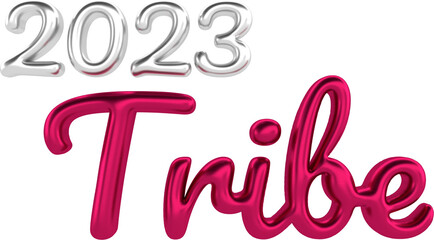 2023 Tribe Silver And Viva Magenta 3D Metallic Chrome Cursive Text Typography