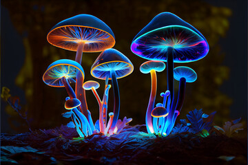 Psychedelic mushroom patch neon colors generative art