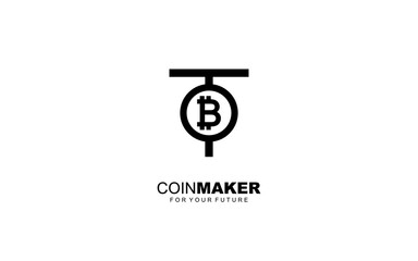 T logo BITCOIN for identity. CRYPTO CURRENCY template vector illustration for your brand.