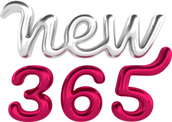 New 365 Silver And Viva Magenta 3D Metallic Chrome Cursive Text Typography