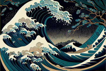 Ukiyo-e wave pattern japanese style generative art - obrazy, fototapety, plakaty