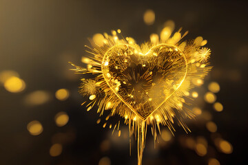 Exploding golden heart. AI generated
