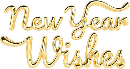 New Year Wishes Golden 3D Metallic Chrome Cursive Text Typography 