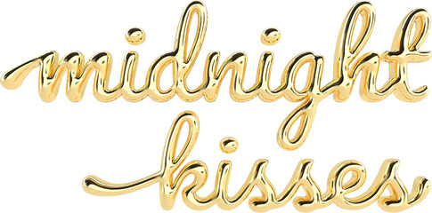 Fototapeta na wymiar Midnight Kisses Golden 3D Metallic Chrome Cursive Text Typography 