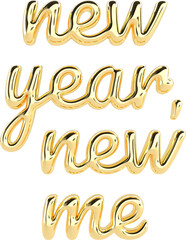 Fototapeta premium New Year New Me Golden 3D Metallic Chrome Cursive Text Typography 