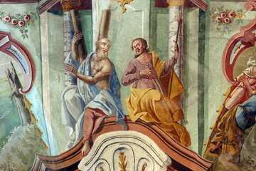 Saints Andrew and Thomas, fresco in the parish church of Our Lady of Snow in Kutina, Croatia
