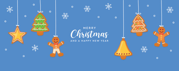 christmas card with hanging gingerbread cookies decoration