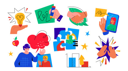 Fototapeta premium Remote communication - modern colorful flat design style illustration set