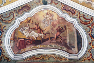 The scapular protects the dying, fresco in the parish church of Our Lady of Snow in Kutina, Croatia