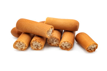 Small bread sticks on a white background. Grissini