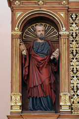 Saint Peter, statue on the main altar in the parish church of Wounded Jesus in Gradec, Croatia - 552086688