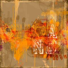 Grunge decorative digital artwork collage with abstract elements and forms