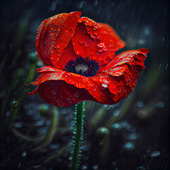 Sketch of a red poppy in the rain, symbolizing the lives sacrificed during war. Remembrance day, lest we forget.