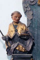 Statue of Saint on the altar of Fourteen holy helpers in the church of St. Catherine of Alexandria...