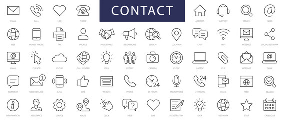 Fototapeta na wymiar Contact thin line icons set. Basic Contact icon. Contact editable stroke icons collection. Vector