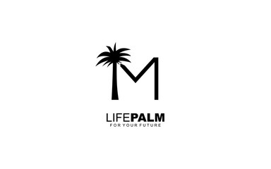 M logo PALM for identity. tree template vector illustration for your brand.
