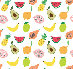Hand drawn various colorful fruits seamless pattern