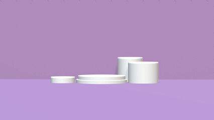 3d render, abstract geometrical background with violet red translucent round glass. Modern minimal showcase mockup. Vacant pedestal, empty podium, stage platform for