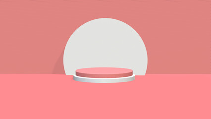 3d render, abstract geometrical background with violet red translucent round glass. Modern minimal showcase mockup. Vacant pedestal, empty podium, stage platform for