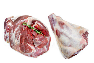 Lamb Leg ad Lamb shoulder raw meat, isolated on wite