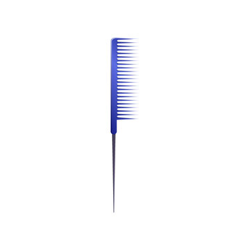 Blue styling hair comb. Vector illustration comb for hair care. Cartoon grooming equipment of hairdresser isolated on white background. Barbershop, beauty concept