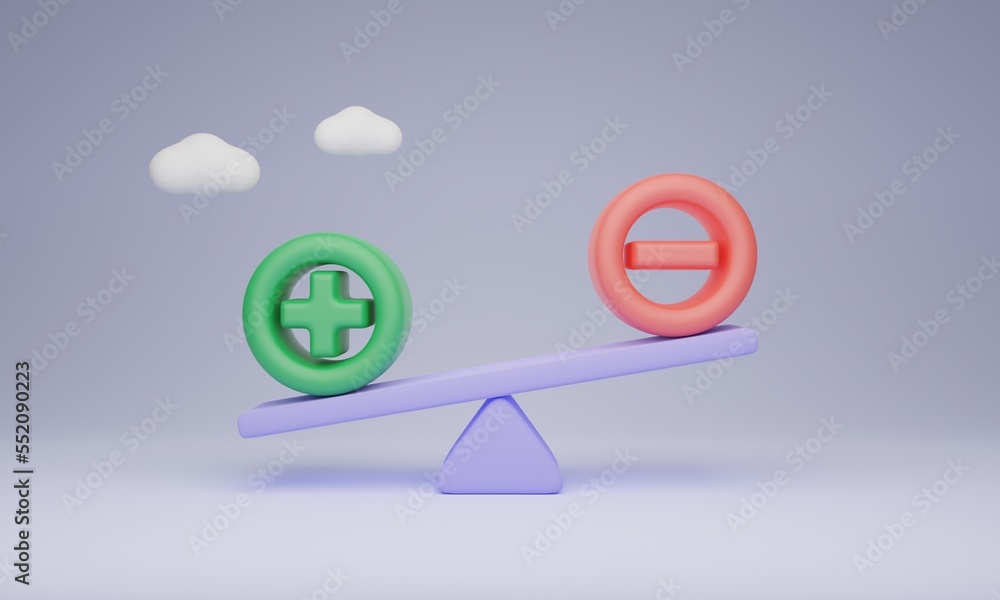 Poster pros and cons abstract comparison concept, 3d illustration.good and bad feedback analysis.choosing r