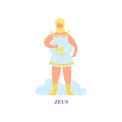 Ancient Greek god Zeus cartoon illustration. Zeus character isolated on white background. Archeology, mythology, history concept