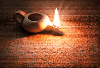 Ancient lamp shines in the dark