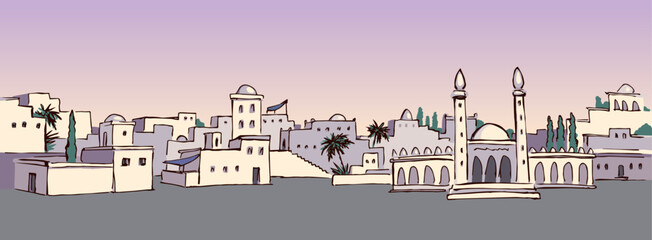 Old Arabic city. Vector drawing