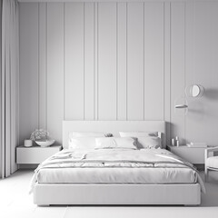 Stylish bedroom interior in gray tones, 3d rendering
