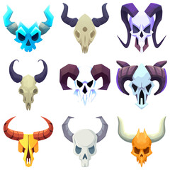 Set of skulls, fantasy animals skulls, game art, game asset