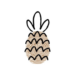 Cute fingerprint pineapple cartoon illustration. Idea for painting with fingerprints for kids. Colorful childish drawing. Game, learning, education, development concept
