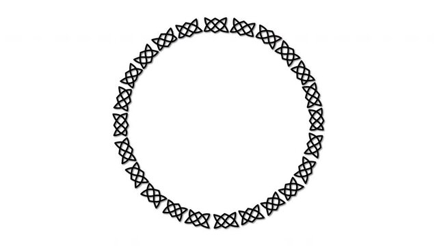 Old style Celtic round frame. Luma matte, alpha channel. Self drawing animation. Copy space.	