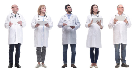 group of doctors with clipboard isolated on white