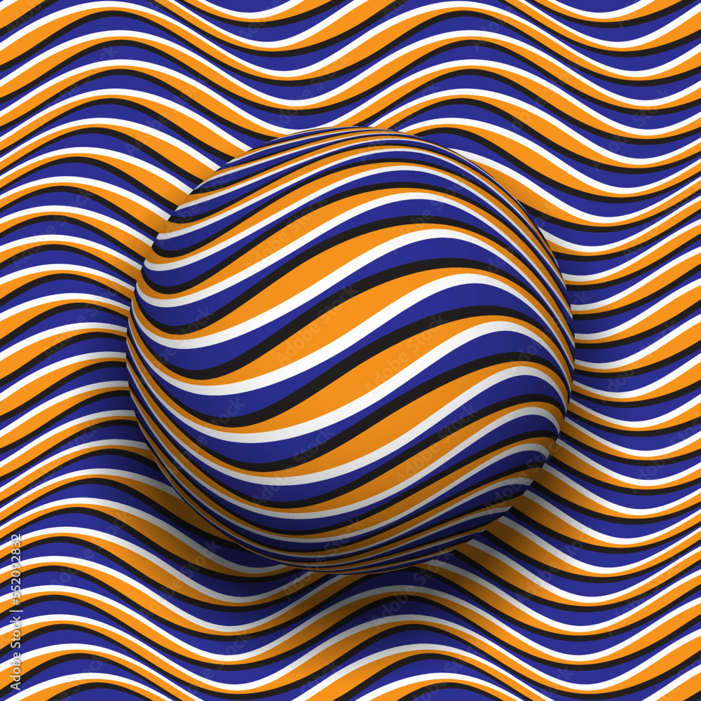 Aufkleber optical illusion of sliding sphere with colored wavy striped pattern on same patterned background.