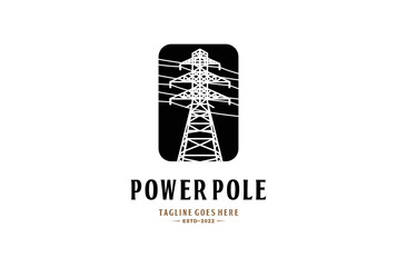 Vintage Retro Electricity Power Pole Logo Design