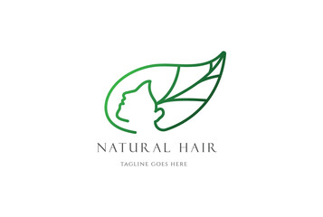Beauty Pretty Woman Leaf Hair Natural Herb Cosmetics Logo Design Vector